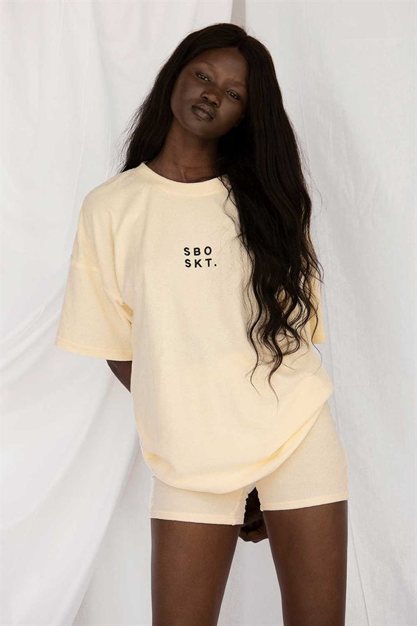 Yellow Towelling Relaxed-Fit Base Tee with Black Embroidery