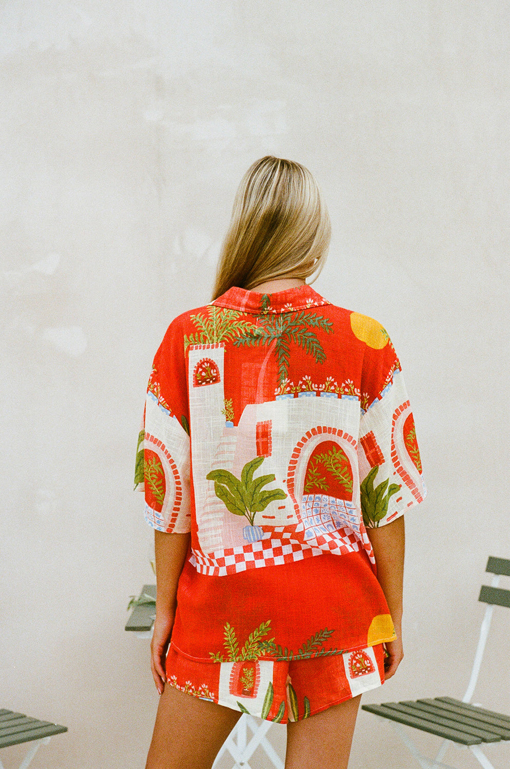Exclusive Vista Red Amira Relaxed Collared Top for Vacation
