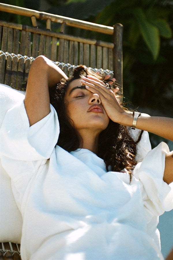 Exclusively Designed Sabo Wanderer Crinkle Off-White Oversized Top