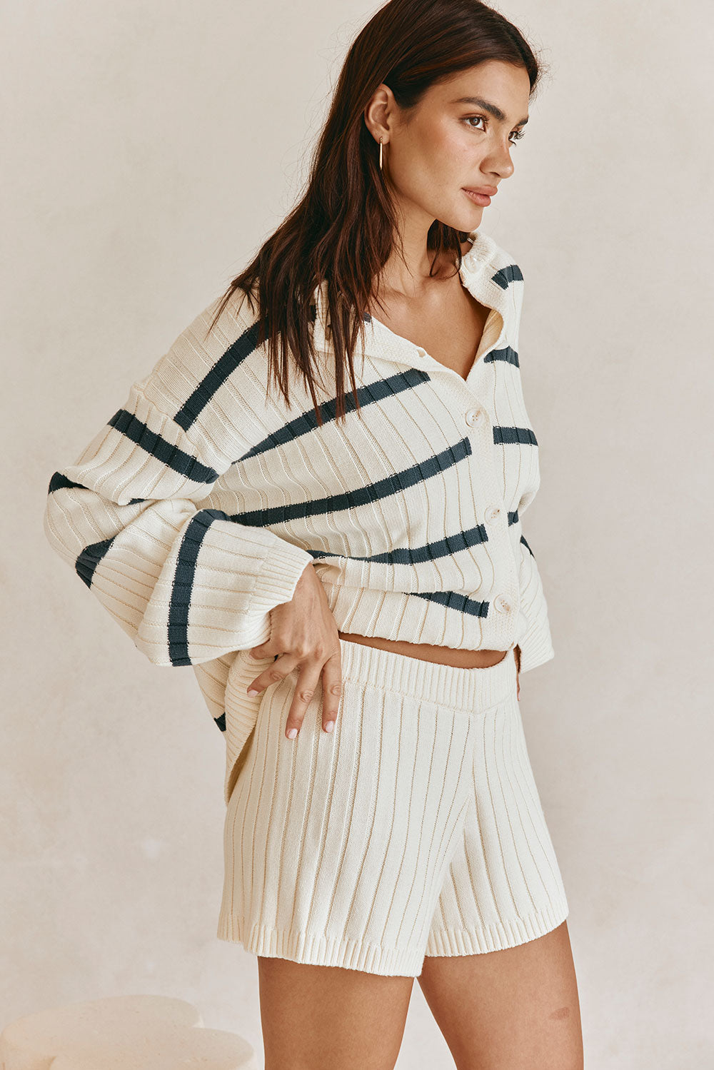Exclusively Designed High - Quality White Cotton Blend Rib Knit Depp Shorts