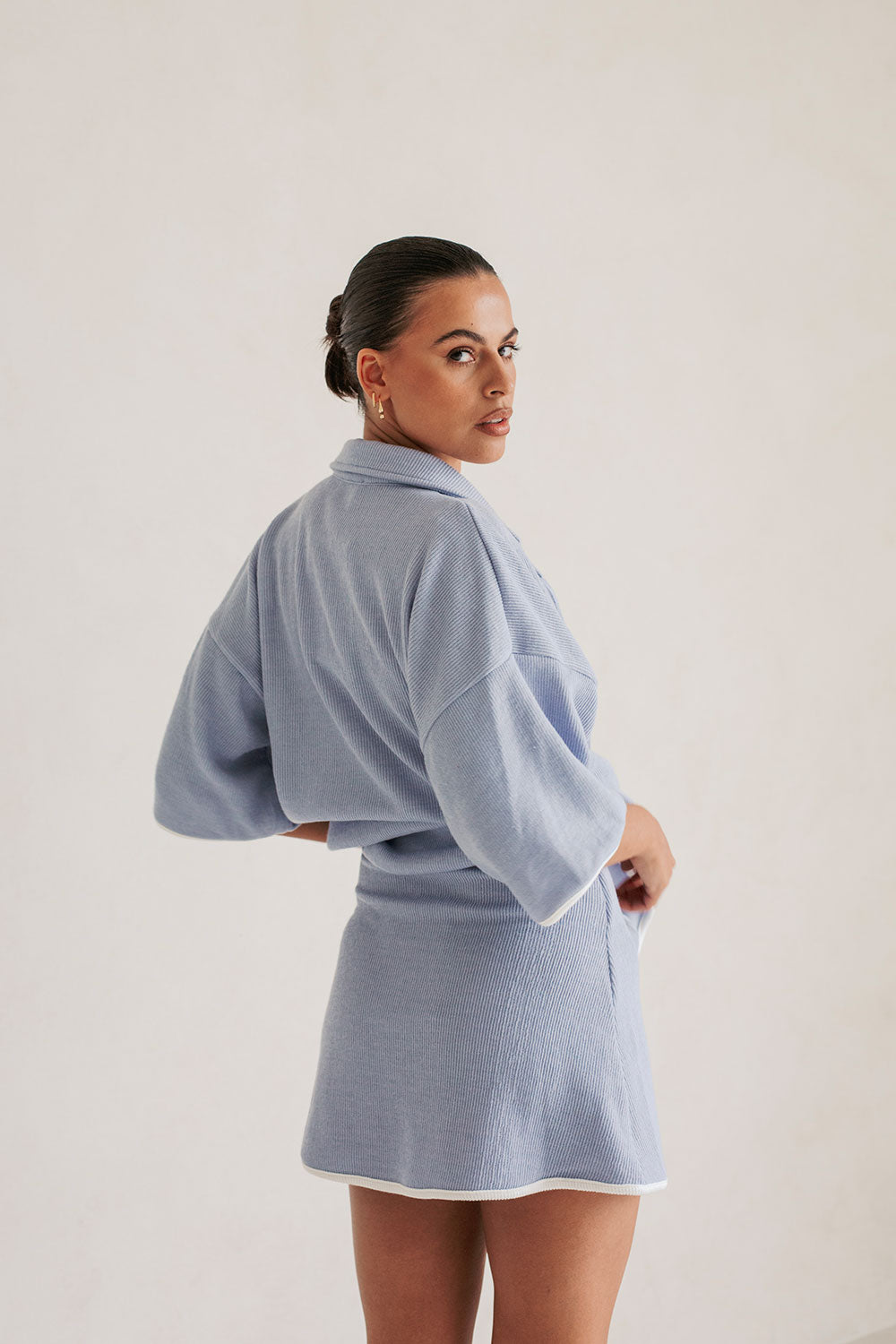 Stylish Blue Ribbed High - Waisted Wrap Nari Skirt by Sabo
