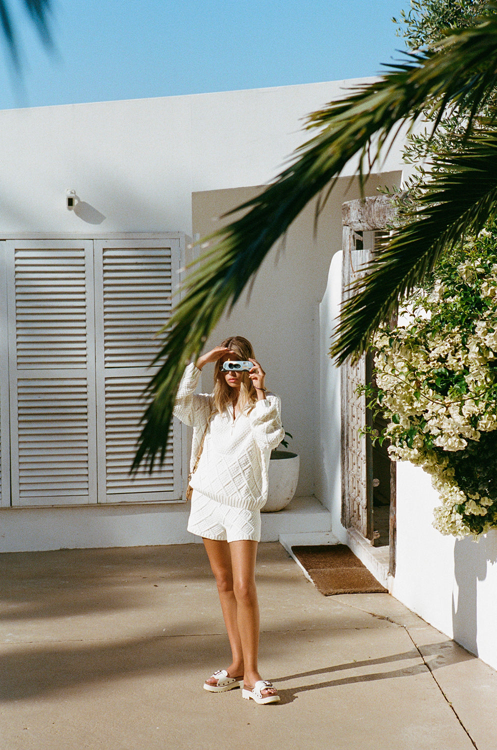 Ace High - Waisted Cream Cotton Blend Knit Shorts for Cosy Wear