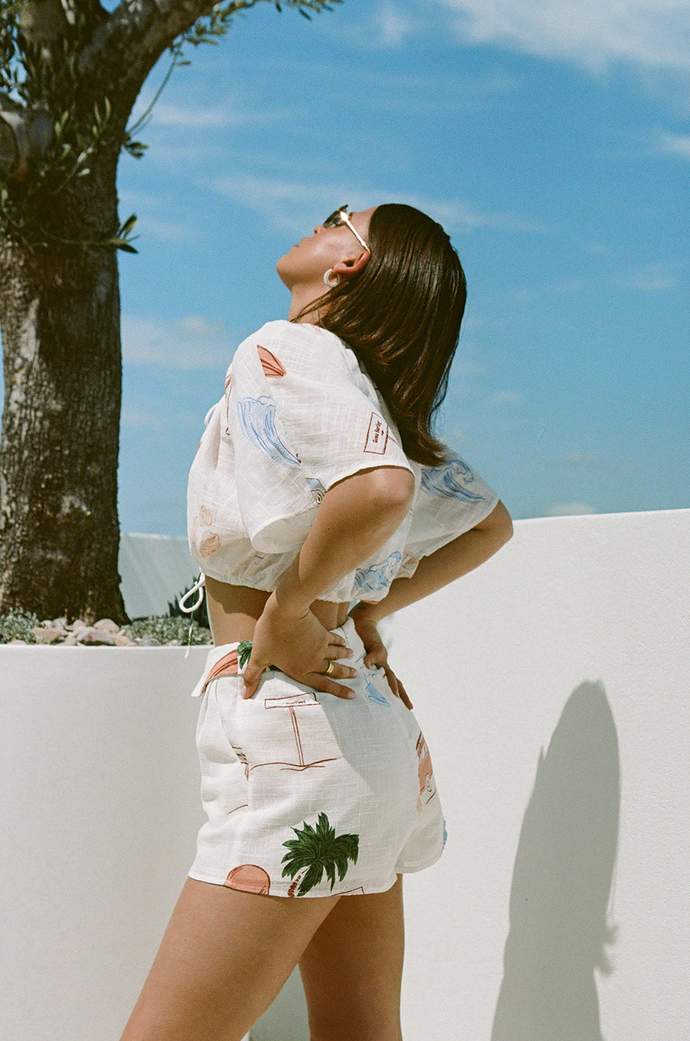 Sabo Exclusive Surf Print High-Waisted Lyra Cotton Shorts for Summer