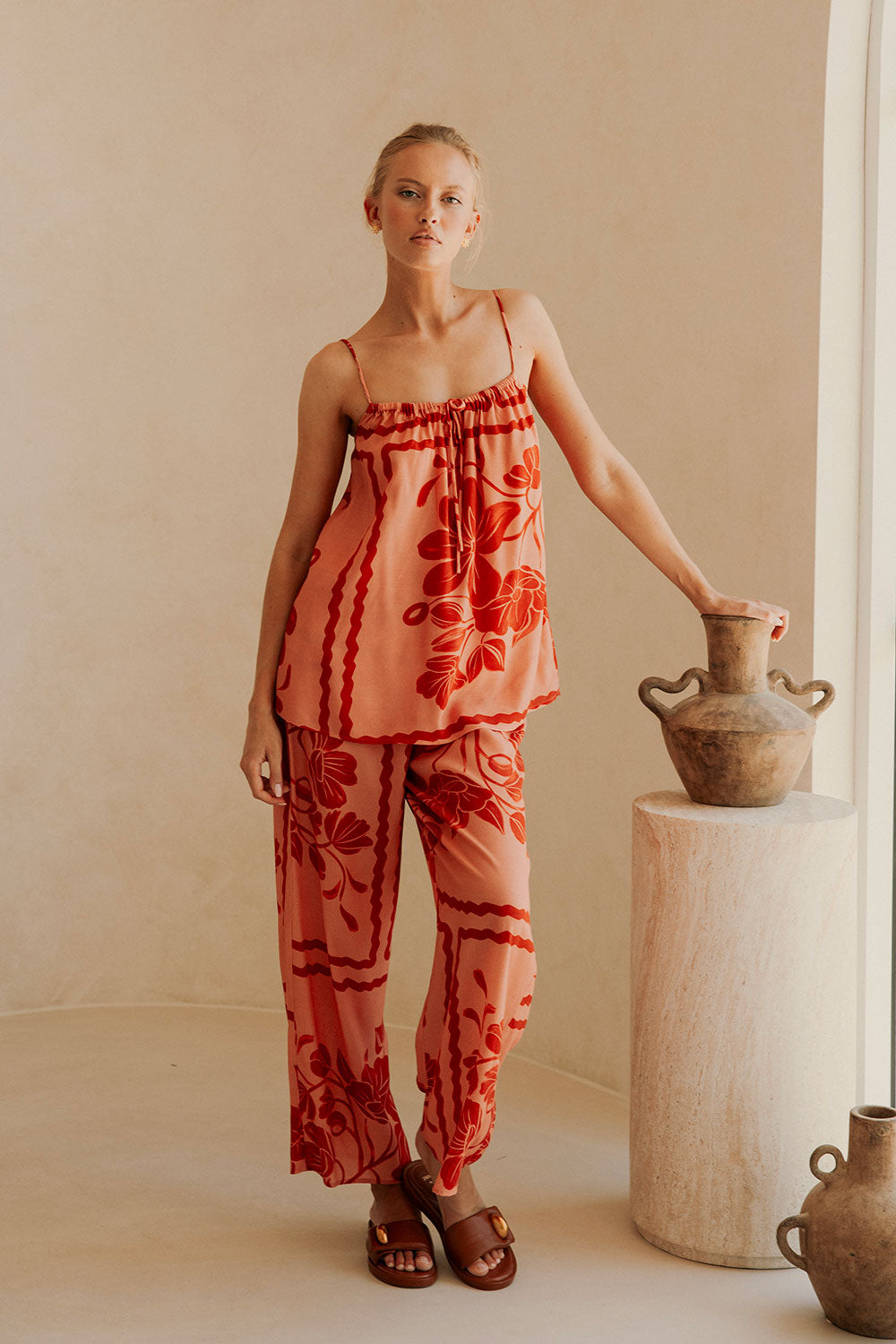 Fashionable Women's Alani Crepe Pants with Exclusive Fiore Postcards Print