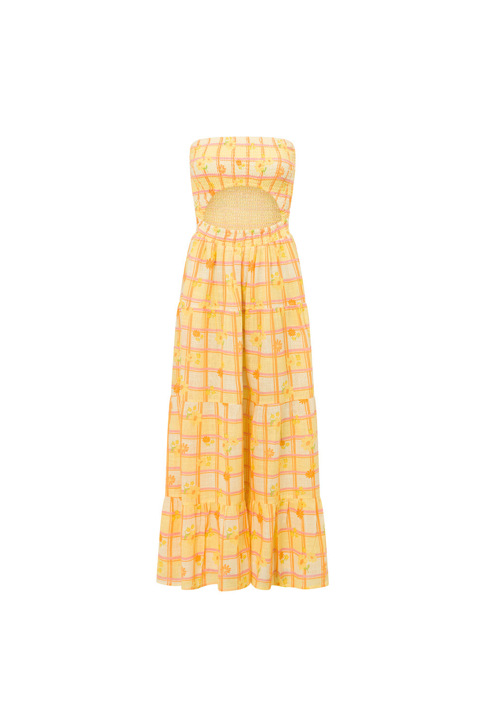 Exclusive Floral Plaid Print Natural Cotton Sav Maxi Dress