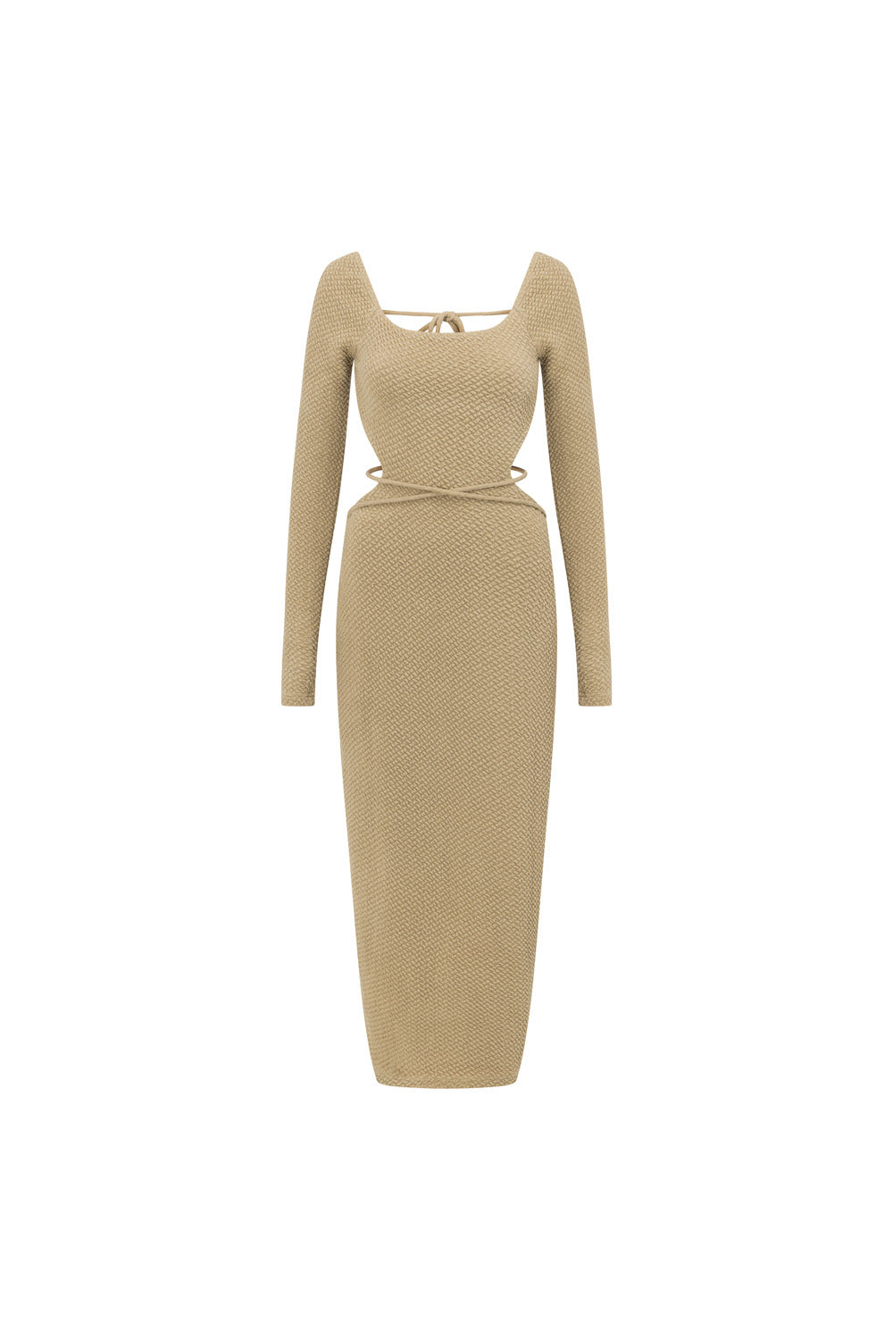 Creamy Tan Bubble Fabric Backless Elly Dress for Cooler Months