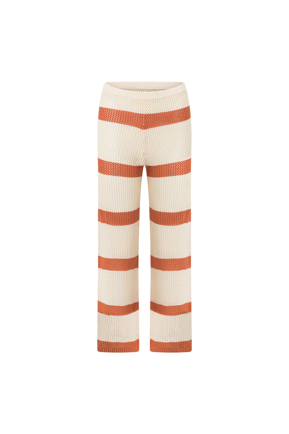 Sabo's Exclusive Cream and Burnt Orange High - Waisted Loose Cotton Knit Nantes Pants