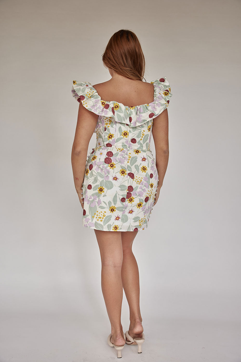 Exclusive Royal Floral Print Coco Off-Shoulder Cotton Poplin Dress