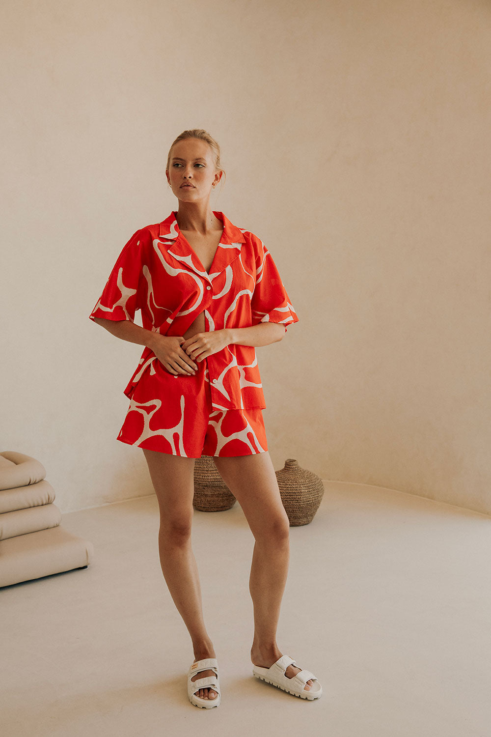 Exclusive Evoke Red Relaxed Resort Style Seona Top