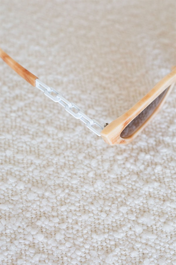 Stylish Almia Marble Cateye Sunglasses with Brown Lenses and White Chain Detailing