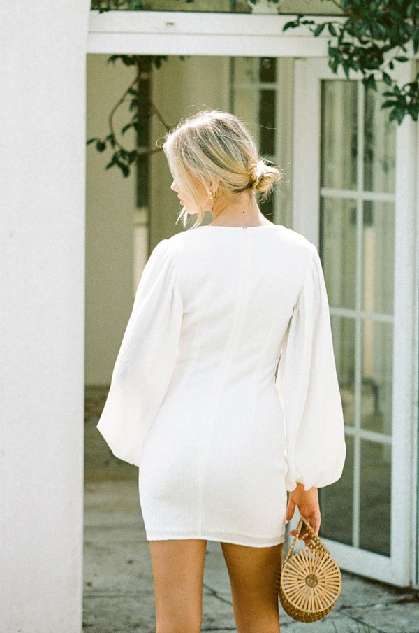 Exclusive Sabo Rozalia Off-White Crinkled Keyhole Dress for Special Events