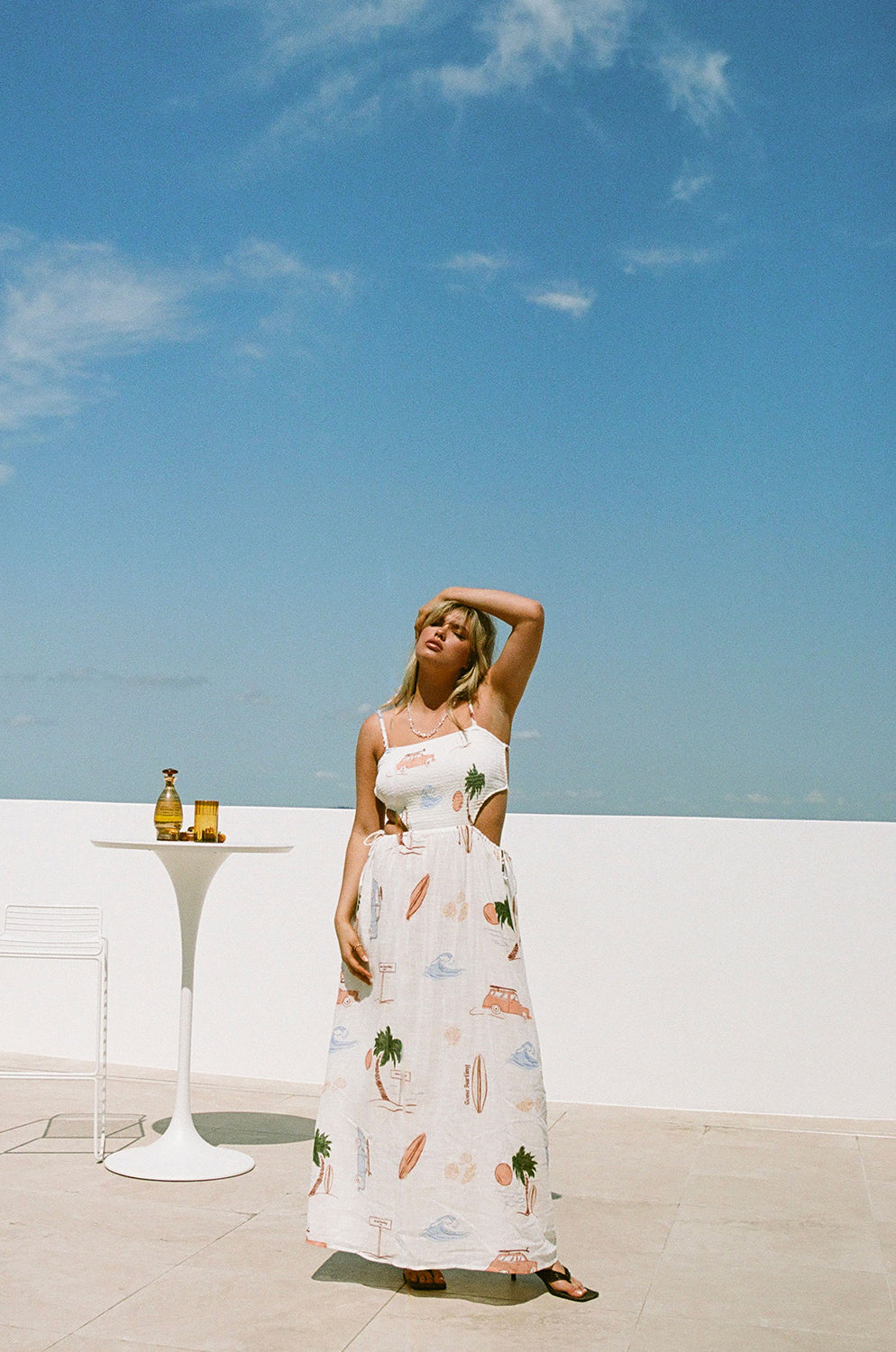 Exclusive Sabo Surf Print Backless Axelle Cotton Cheesecloth Dress