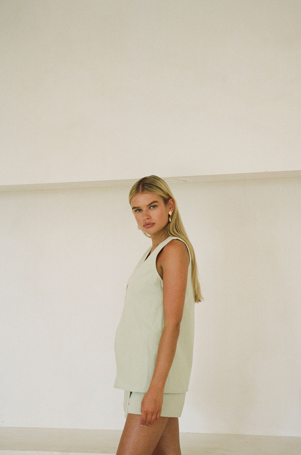 Soft Mint Hue Structured Natural Cotton Loralei Top