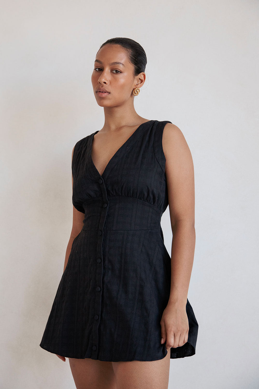 Exclusively Designed Sabo Black Shaelagh Dress with Textured Check