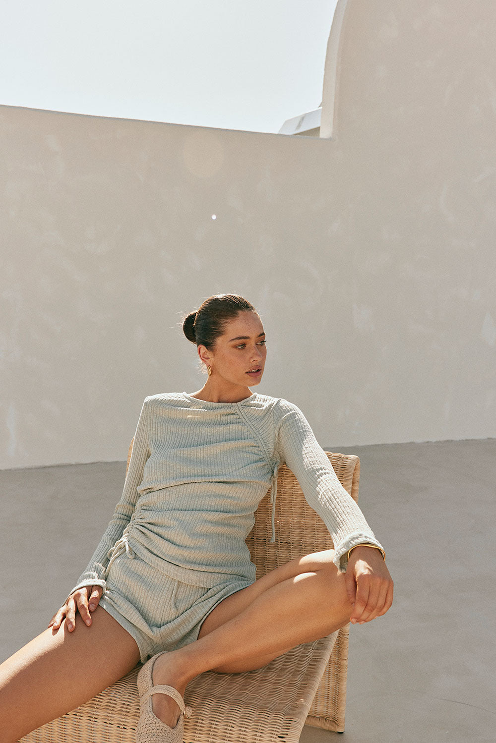 Sage Hue Soft Ribbed High Waisted Zahlia Shorts by Sabo