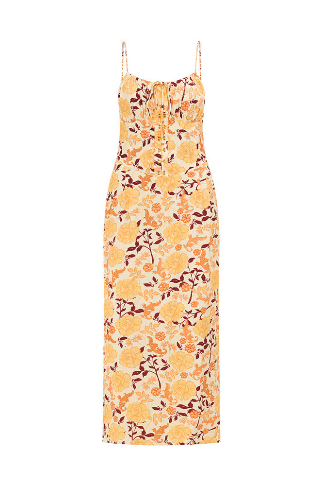 Exclusive Vintage Floral Haze High - Quality Crepe Haven Midi Dress