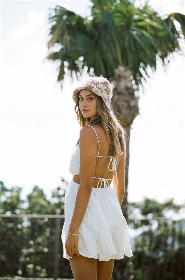 Exclusively Designed Off-White Raw Cotton Backless Lillet Dress for Summer