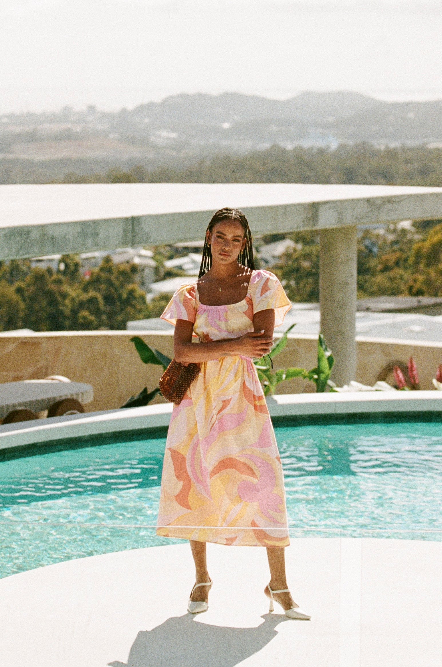Chic Ezzy Natural Cotton Midi Dress with Lucid Fuego Print