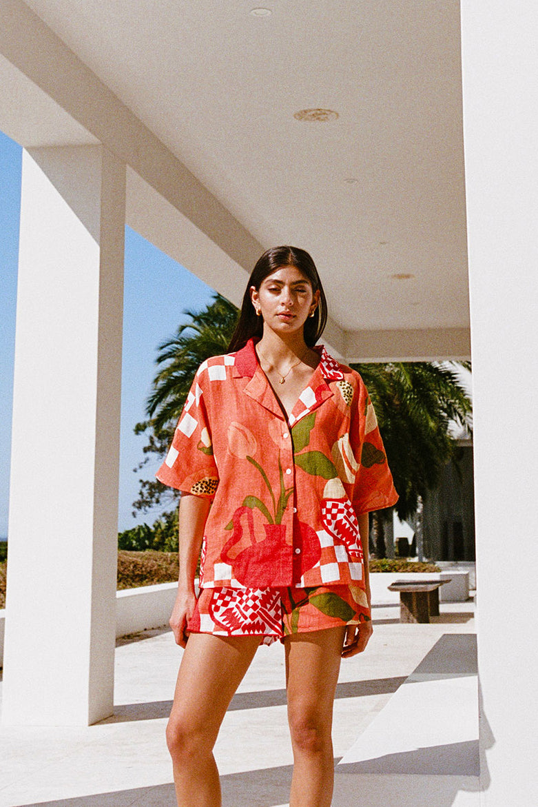 Sabo's Exclusively Designed Seona High Waisted Shorts in Dolce Rossa Print