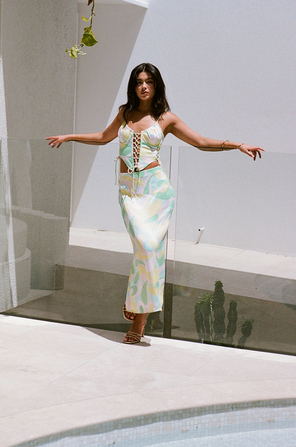 Exclusive Seafoam Swirl Print Marielle Matte Silky Top