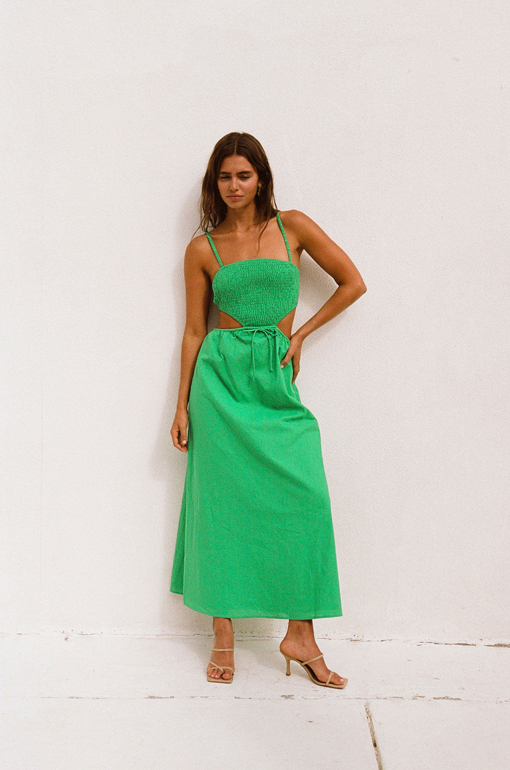 Sabo Exclusive Neeli Green Cotton Blend Midi Dress