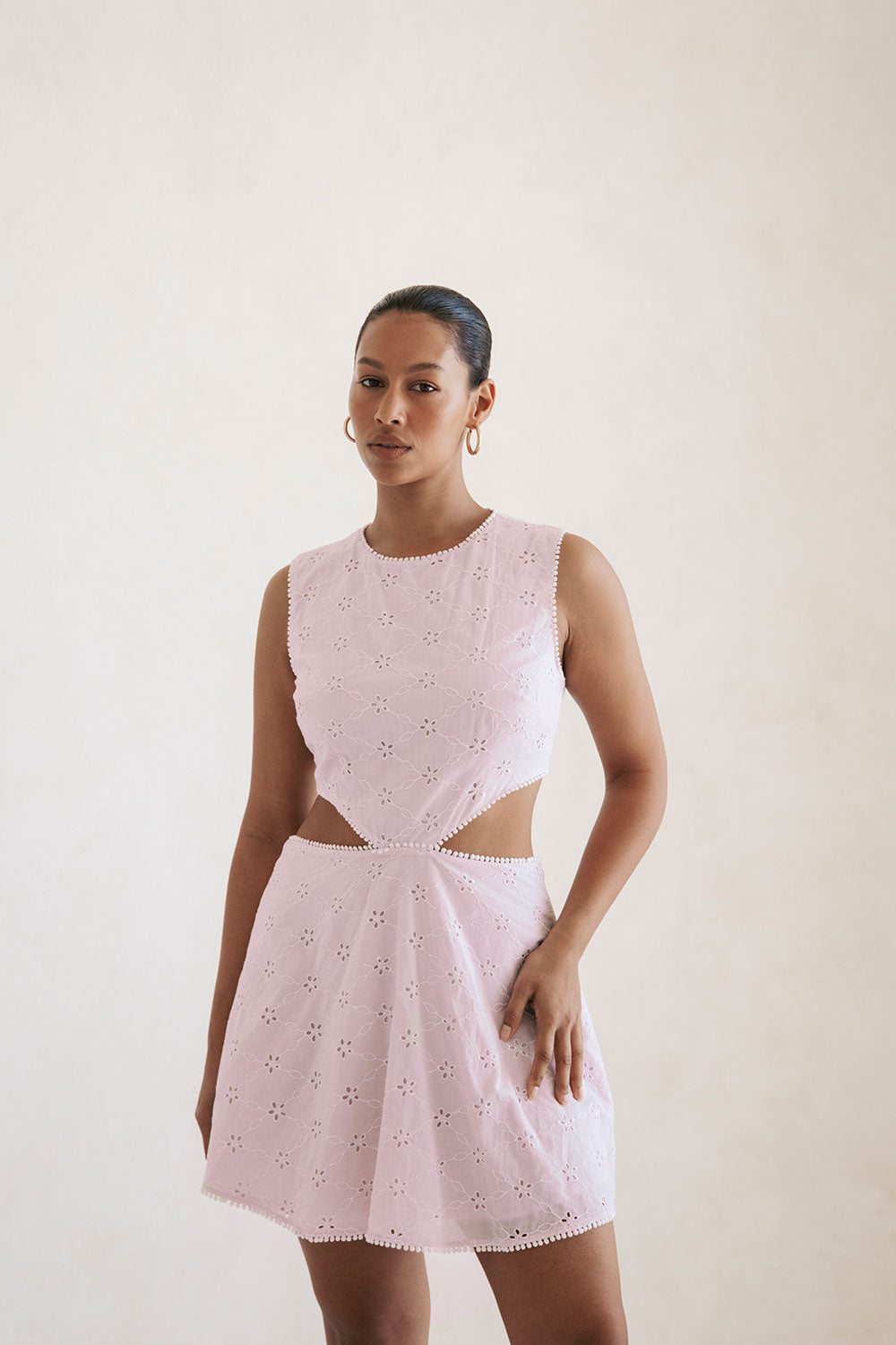 Lavender High - Quality Cotton Backless Labella Dress with White Trim