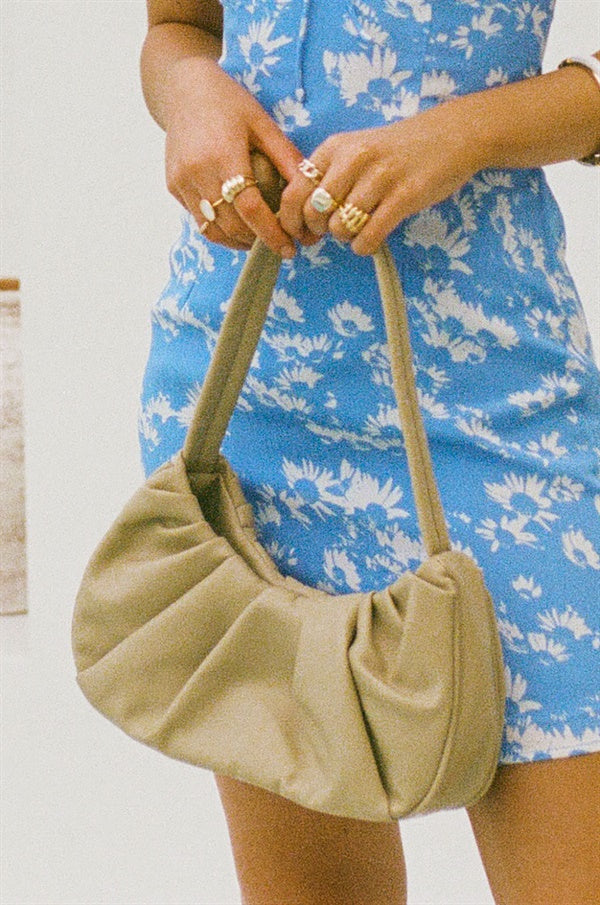 Stylish Khaki Nahla Ruched Vegan Leather Handbag