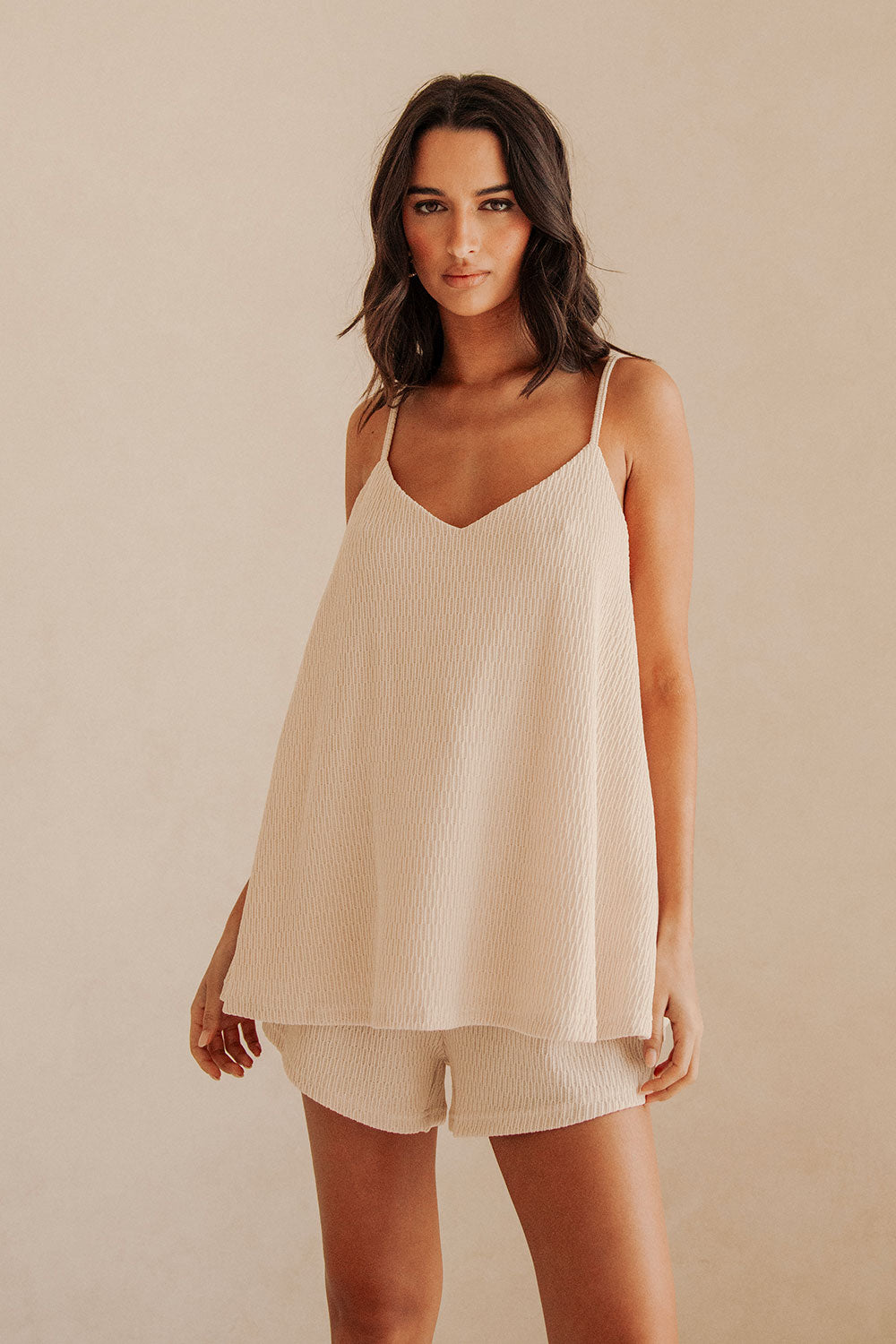 Sandy-Hued Comfortable Boston Style Adjustable Straps Cami Top