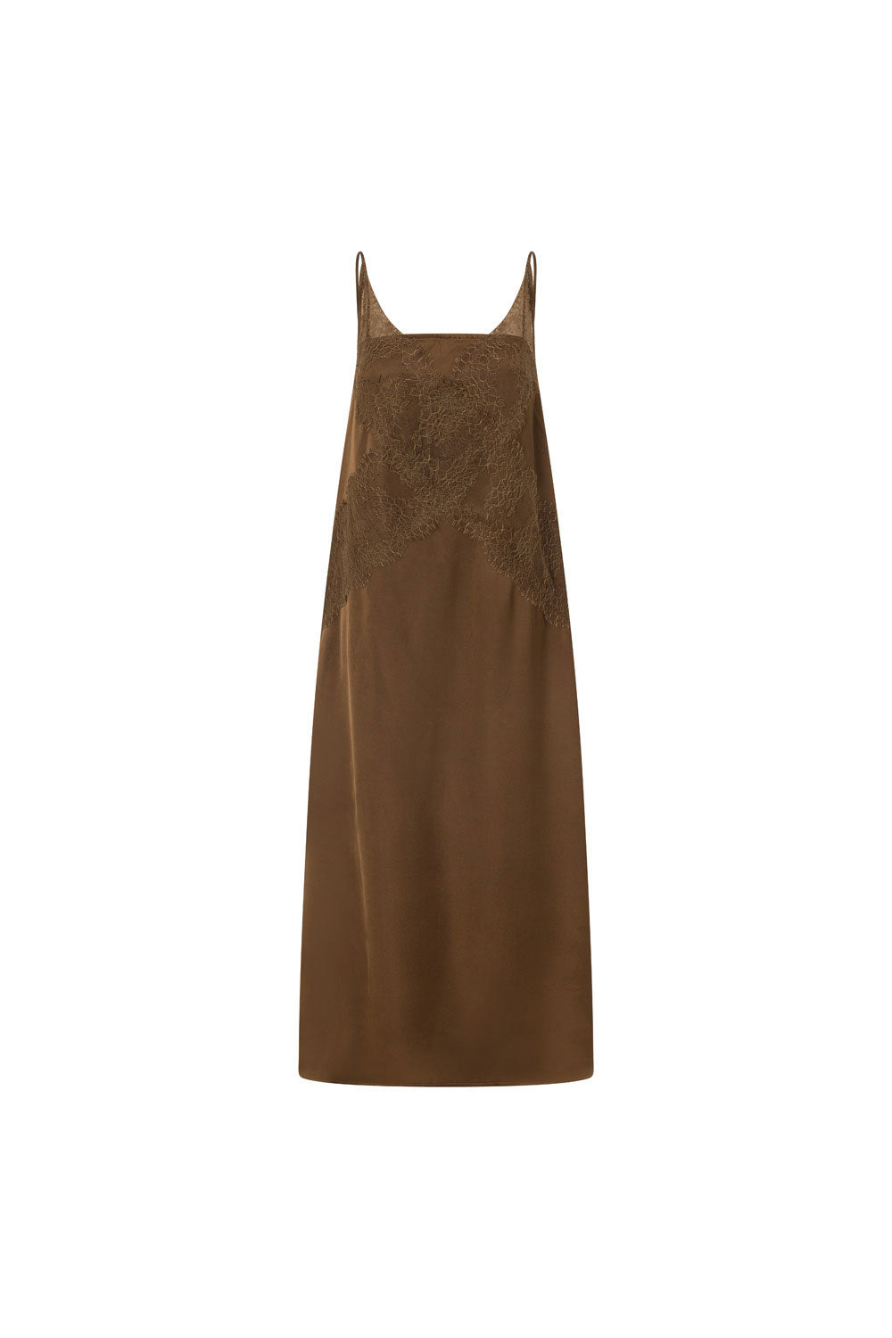Exquisite Chocolate Brown Strapless Lace-Overlay A-Line Maxi Aelin Dress