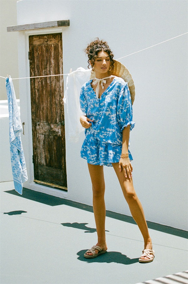 Stylish Blue Harlie Shorts with Elasticated Waist and Flouncy Design