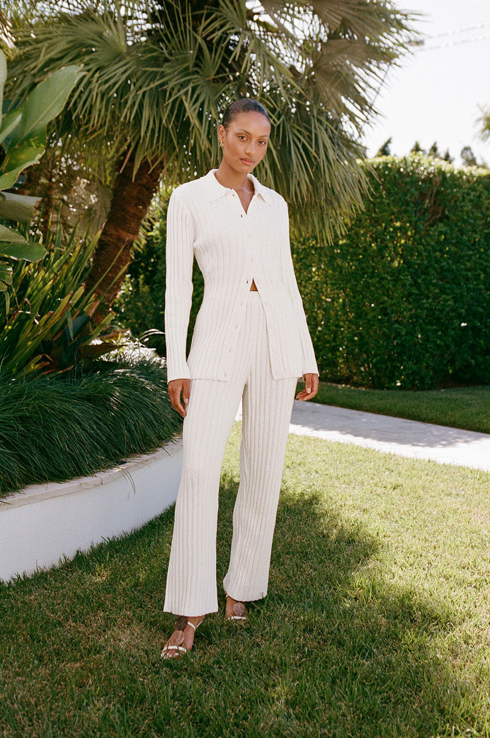 Exclusively Designed White Natural Cotton Ribbed Nessi Top