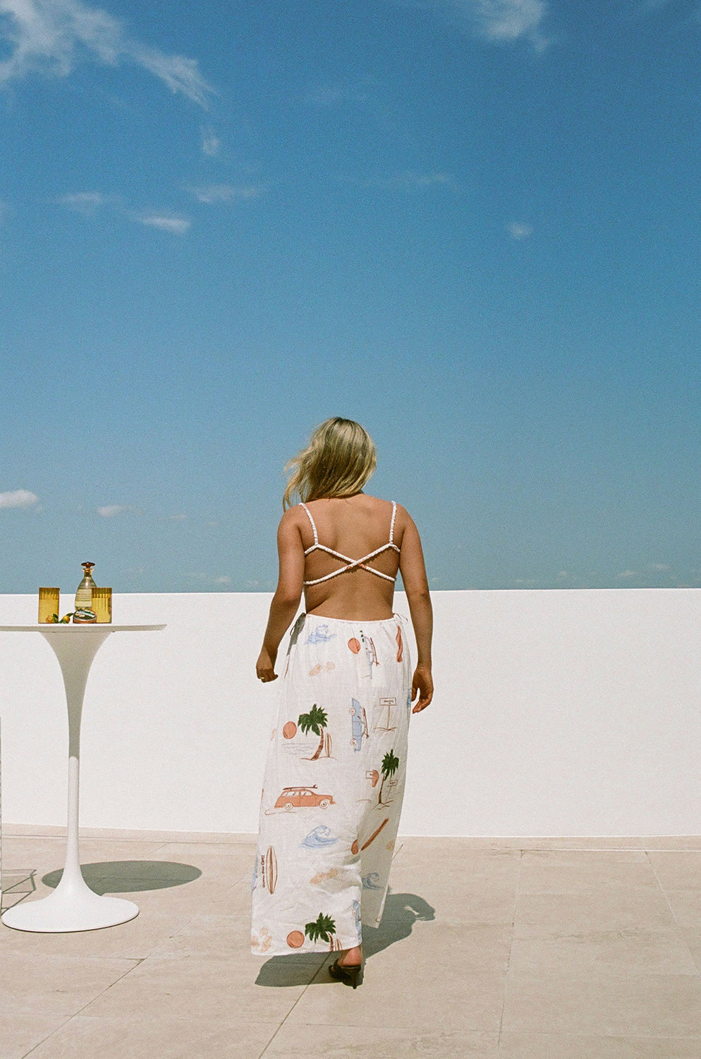 Exclusive Sabo Surf Print Backless Axelle Cotton Cheesecloth Dress