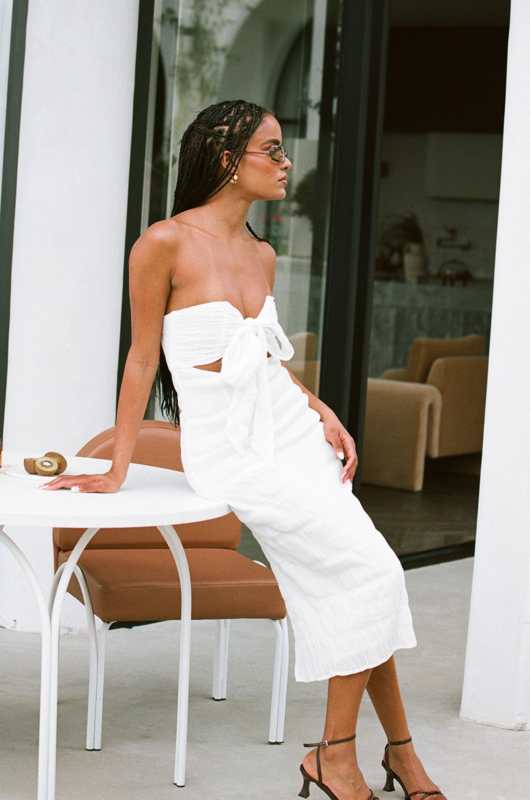 Elegant White Crepe Arlet Halter Dress for Bridal Showers