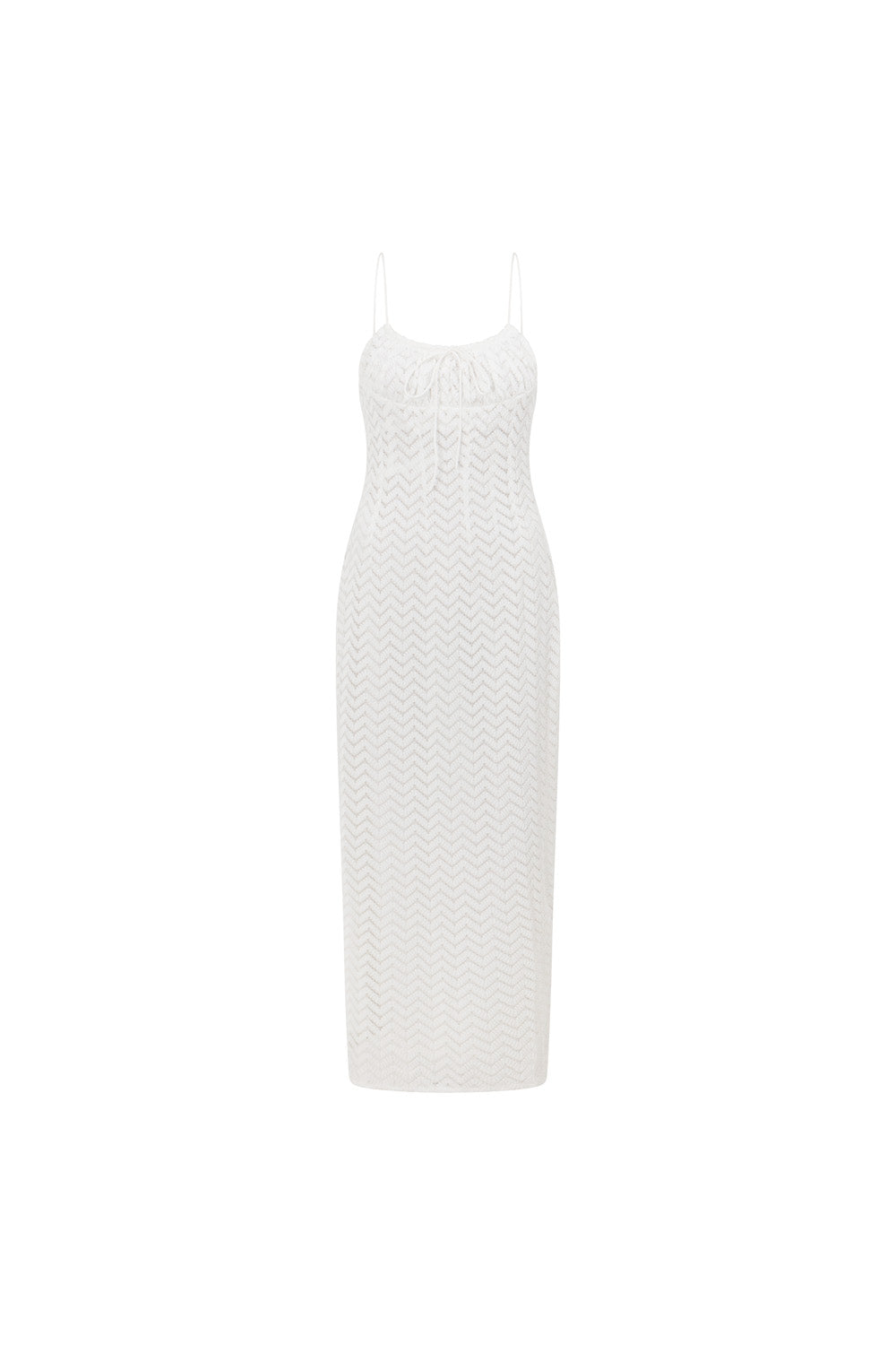 Exclusively Designed White Zig Zag Crochet Lace Caylee Midi Dress