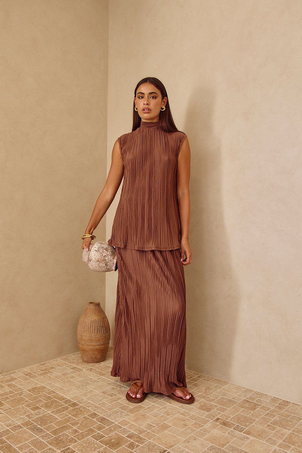Chocolate Brown Vintage-Inspired High Waisted Catalyna Maxi Ruffle Hem Skirt