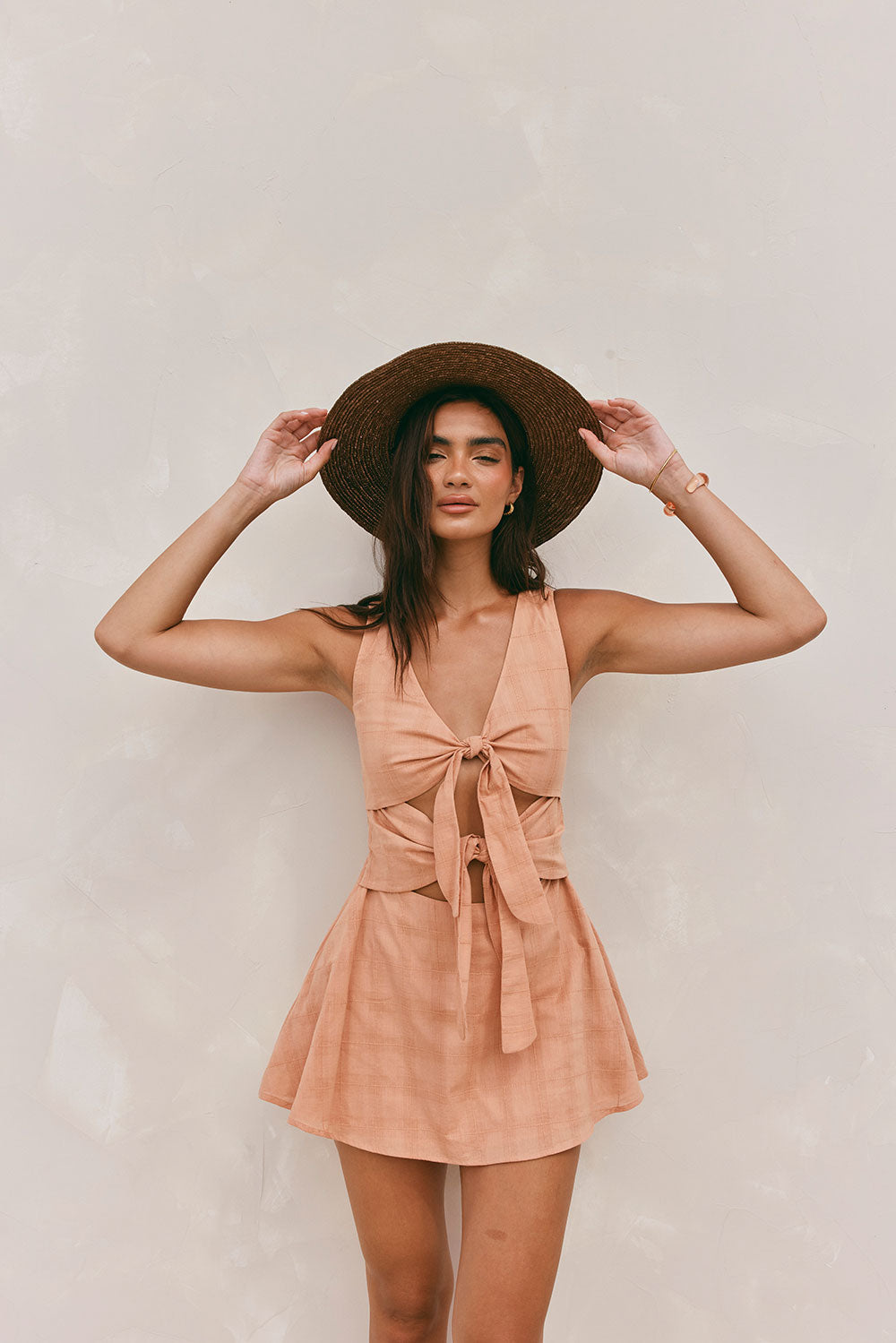 Charming Salmon Cotton Voile Bailee Mini Dress for Date Nights