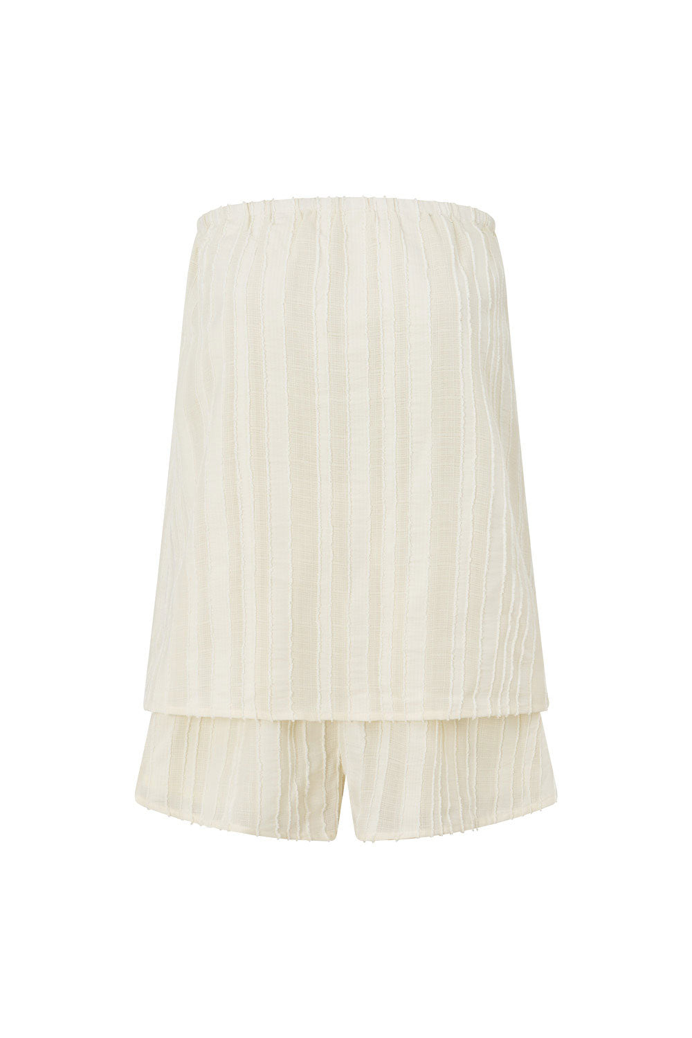 Exclusively Designed Cream Textured Vertical Stripes Strapless Sophie Playsuit