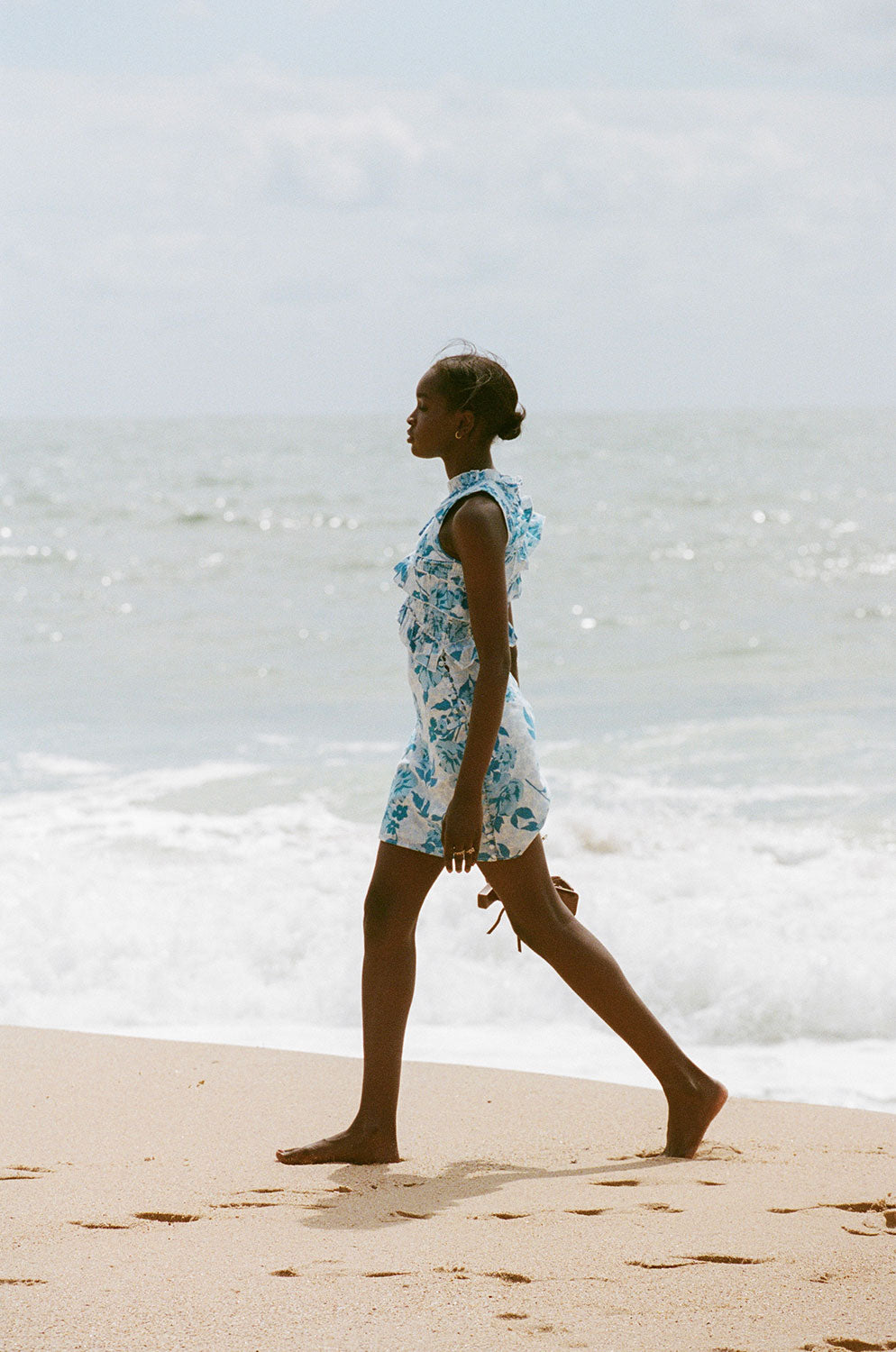 Exclusive Azure Flora Print Gisella Cutout Cotton Dress