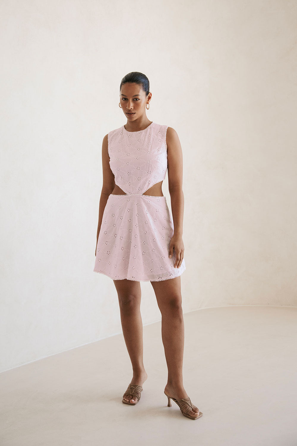 Lavender High - Quality Cotton Backless Labella Dress with White Trim
