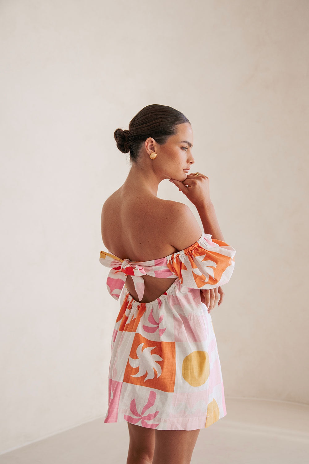 Zoi Babydoll Dress with Exclusive Palm Tile Fuego Print