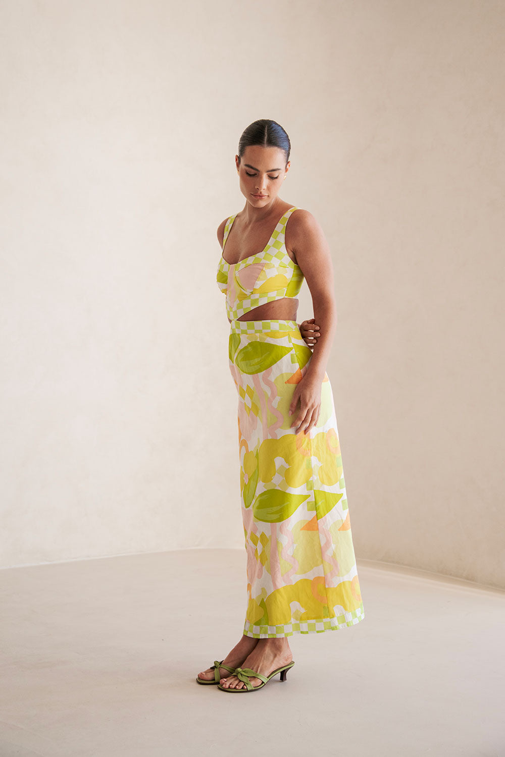 Unique Everett Checker Floral Dress - Sample Piece