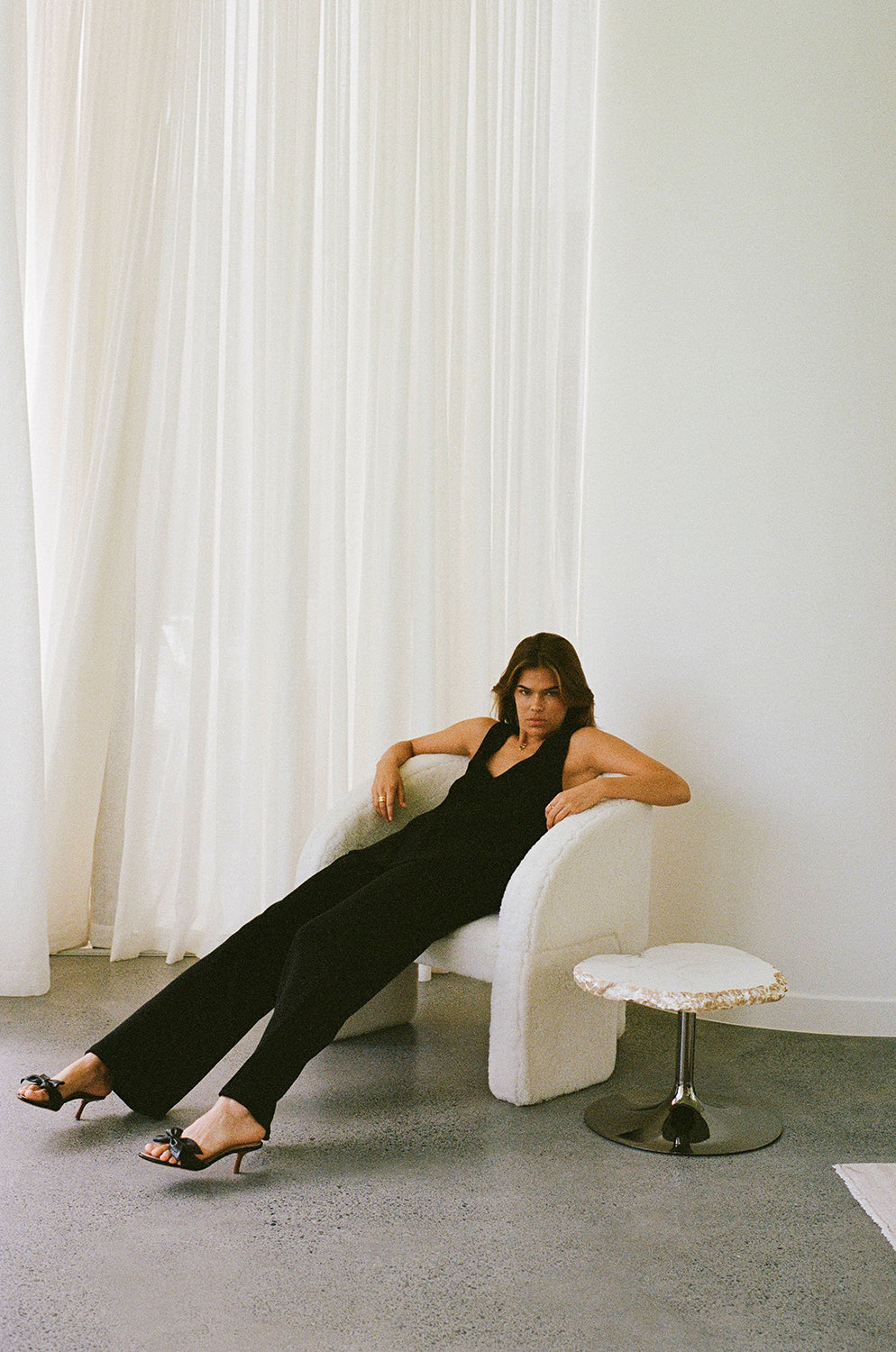 Black Women's Lana Knit Pants - High Waisted with Drawstring