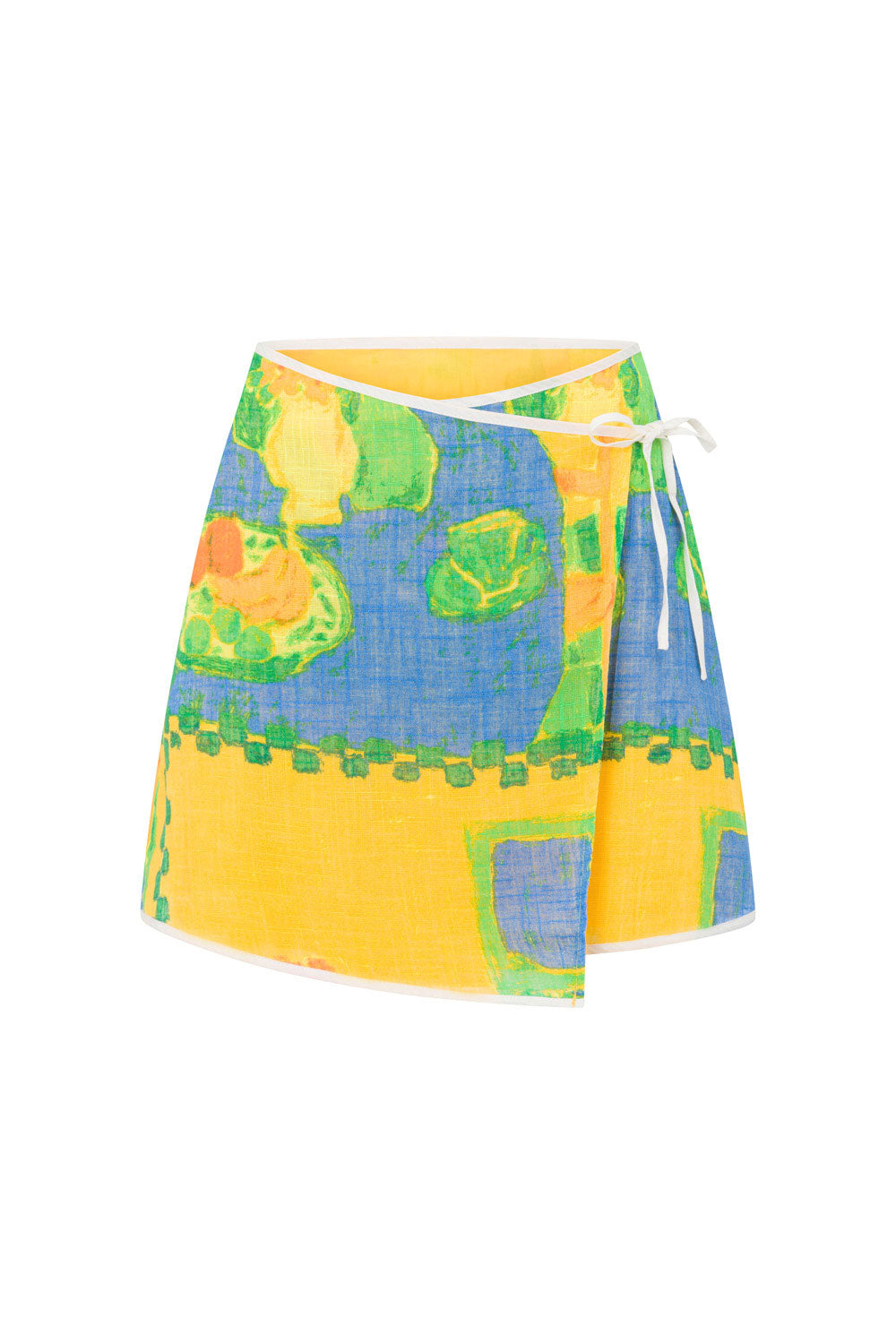 Exclusive Morning Yellow Cascade Wrap Skirt with Contrast Trim