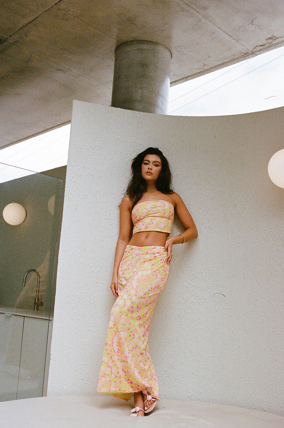 Exclusive Ditzy Daisy Print Soft Mesh High Waisted Miller Midi Skirt