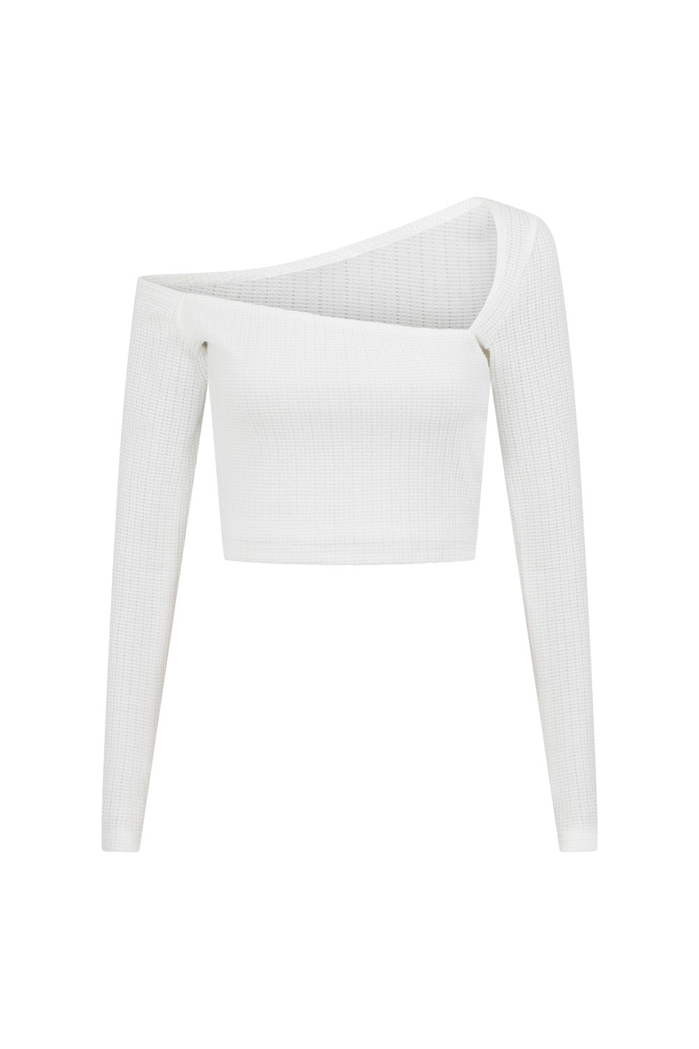 Stylish White Textured Waffle Fabric Cropped Tae Top