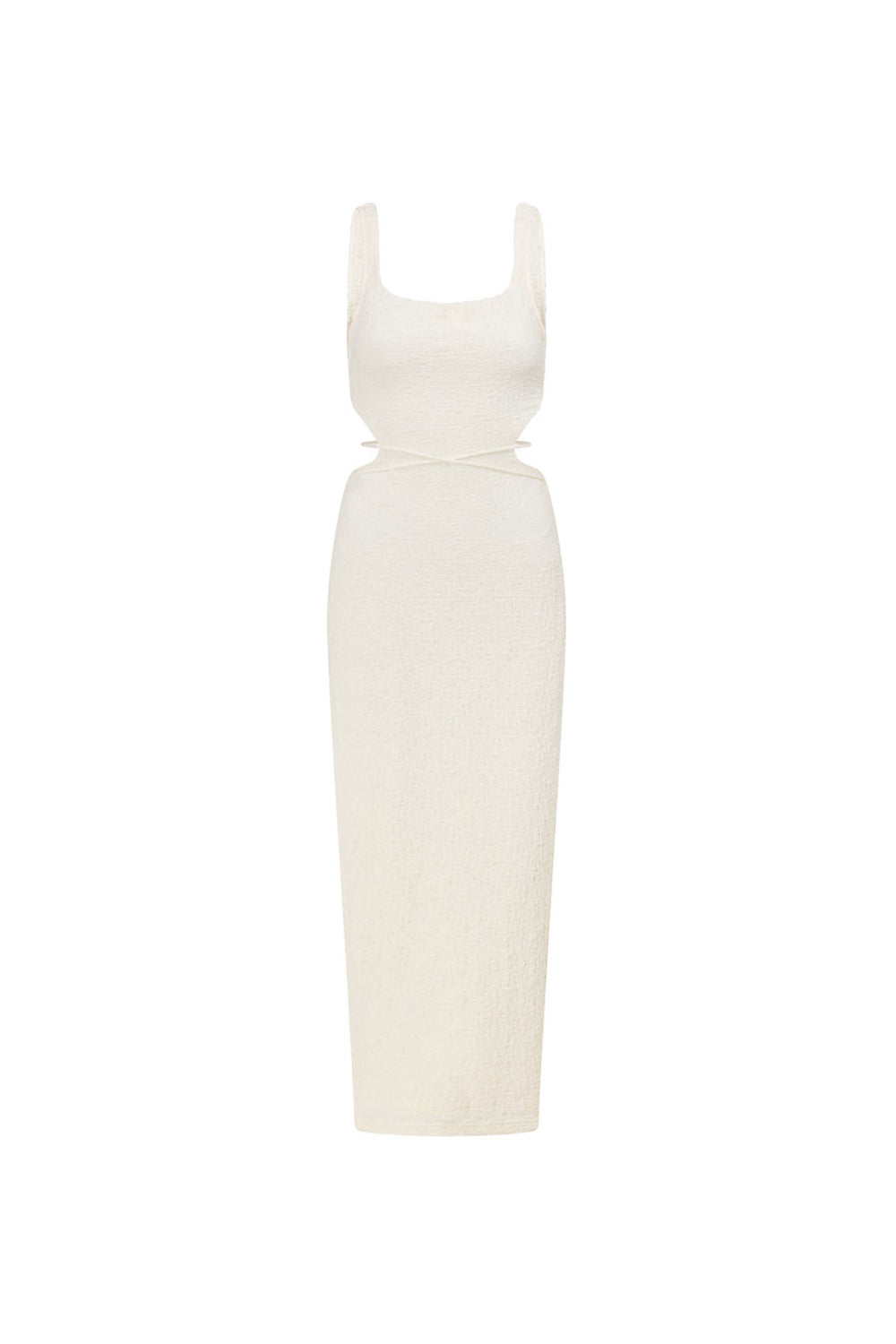 Sabo Exclusive London Cream Crinkle Textured Knit Midi Dress