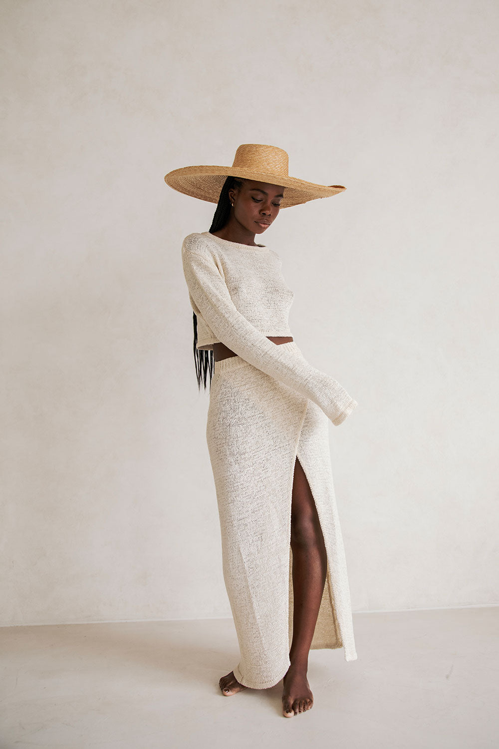 Soft Cream Loose Knit High Waisted Wrap Harley Skirt for Summer