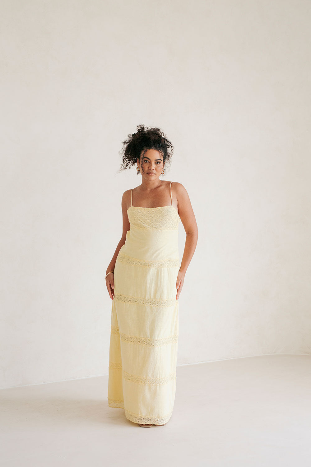 Sabo's Exclusively Designed Natural Cotton Maxi Vida Dress in Yellow