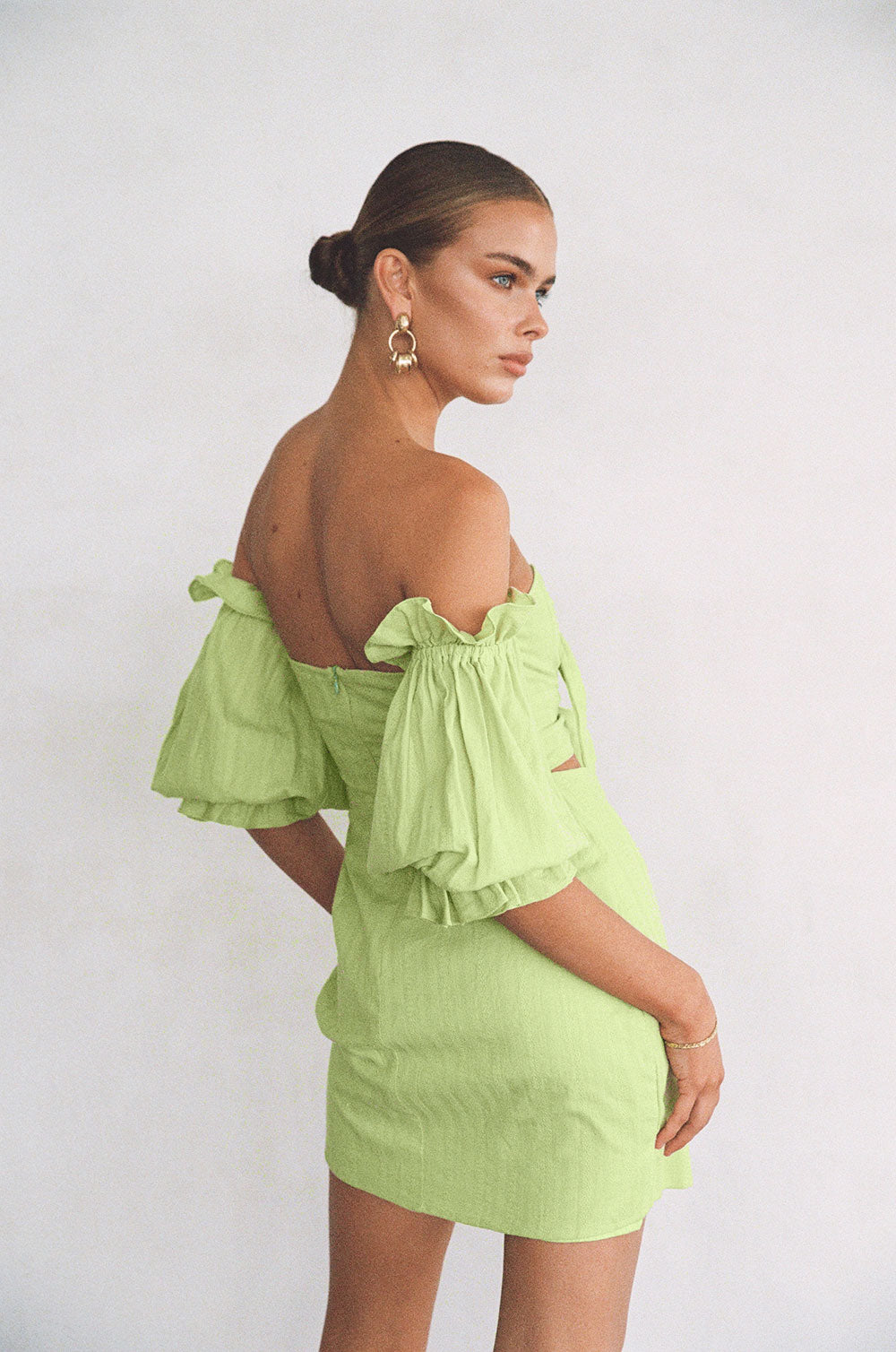 Stylish Green Mira Off - Shoulder Cutout Mini Dress by Sabo