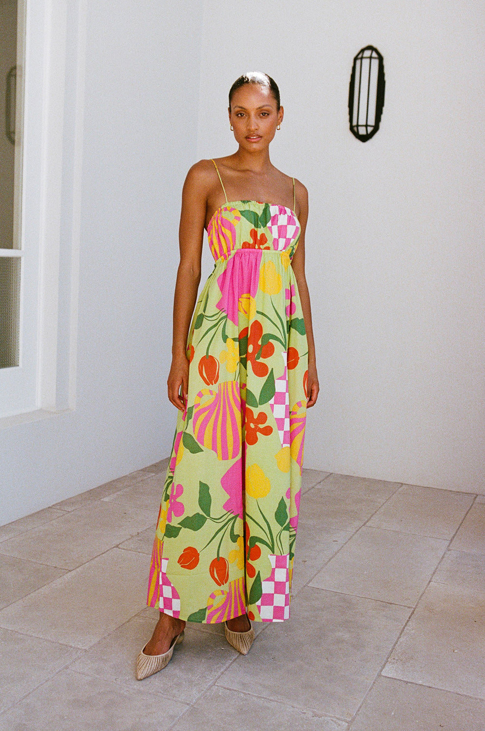 Catie Women's Maxi Dress with Exclusive New Green Vase Print